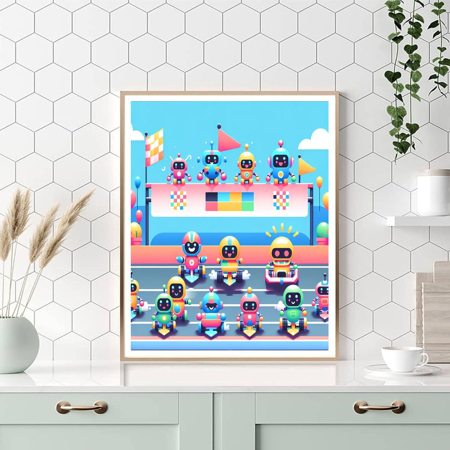Robot Racing Extravaganza Paint By Numbers Art