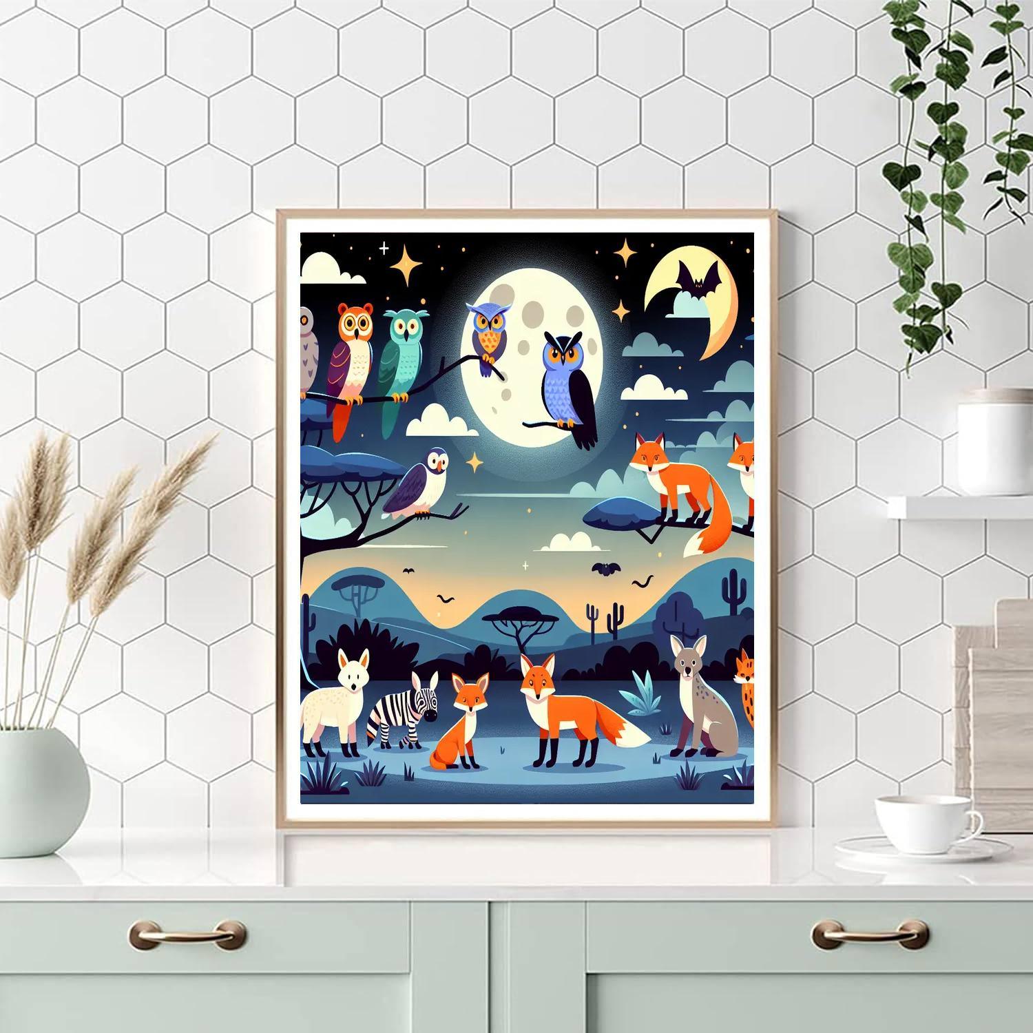 Nighttime Safari With Nocturnal Animals Paint By Numbers Art