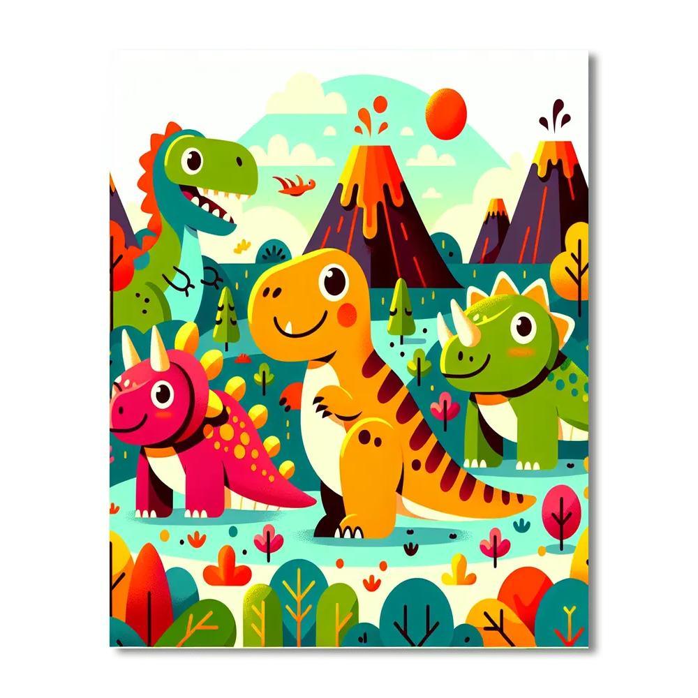 Cheerful Dinosaurs Numbered Painting Kits