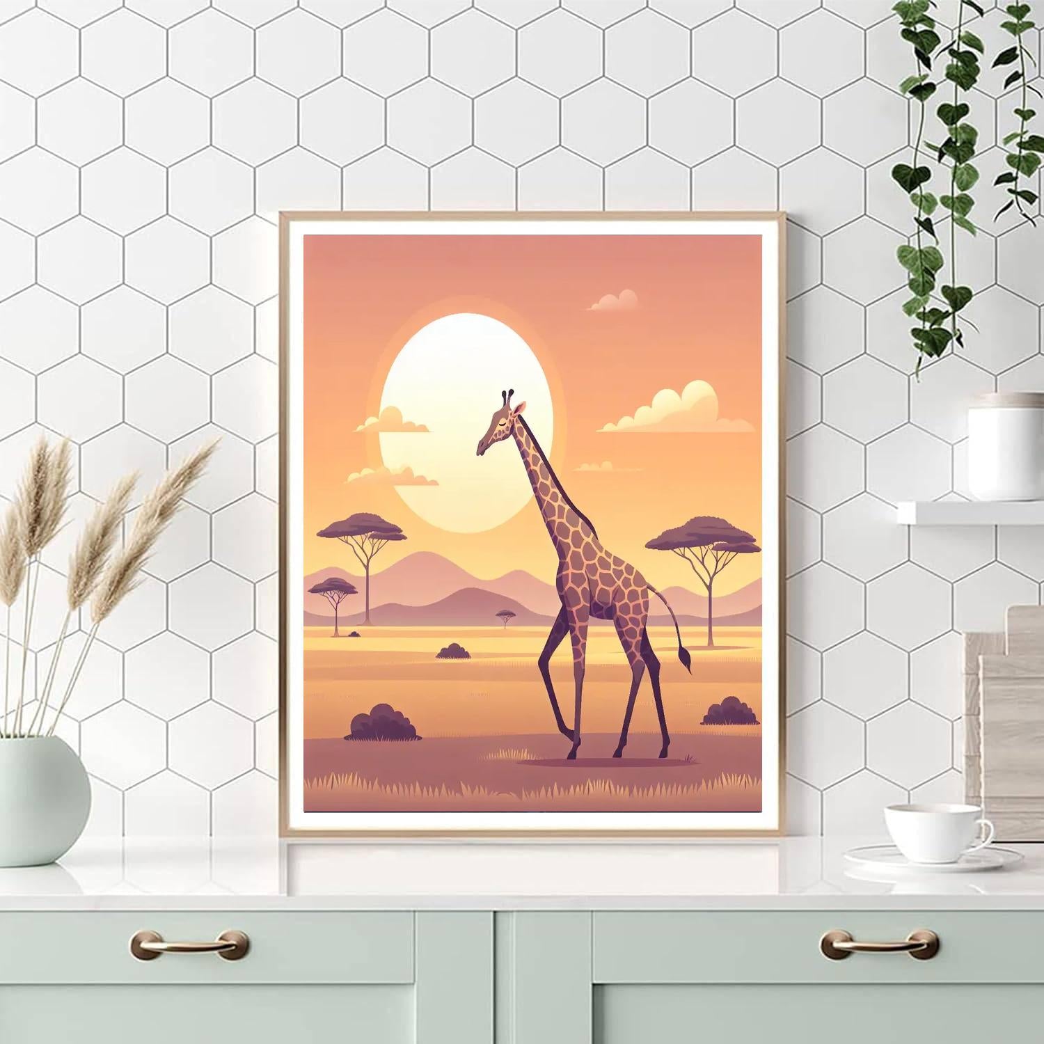 Giraffe's Sunset Stroll Numbered Painting Kits