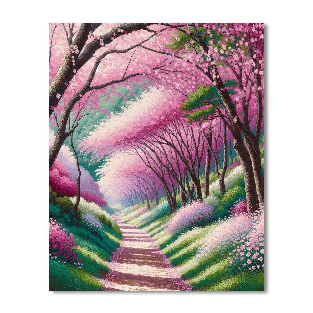 Japanese Cherry Blossom Trail Number Painting
