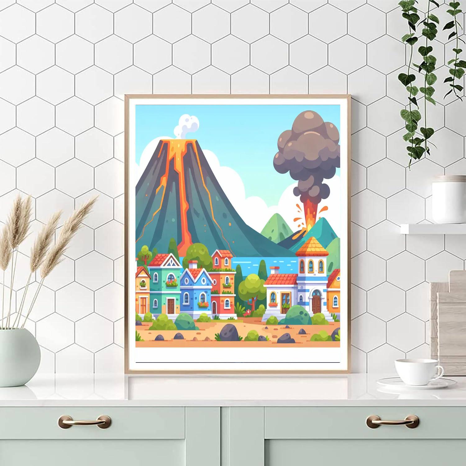 Vibrant Volcano Village Painting By Numbers Kit
