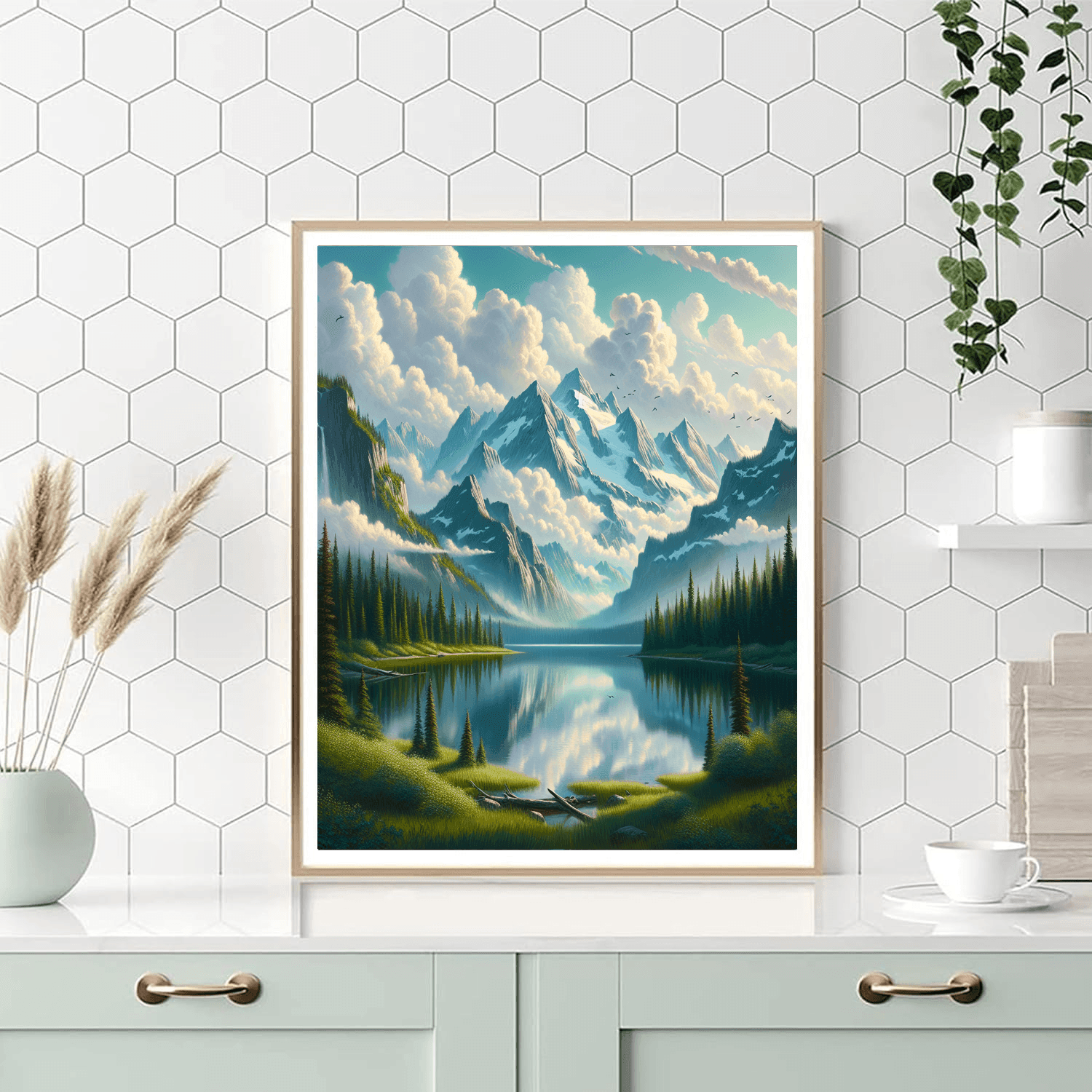 Enchanting Mountain Lake Number Painting