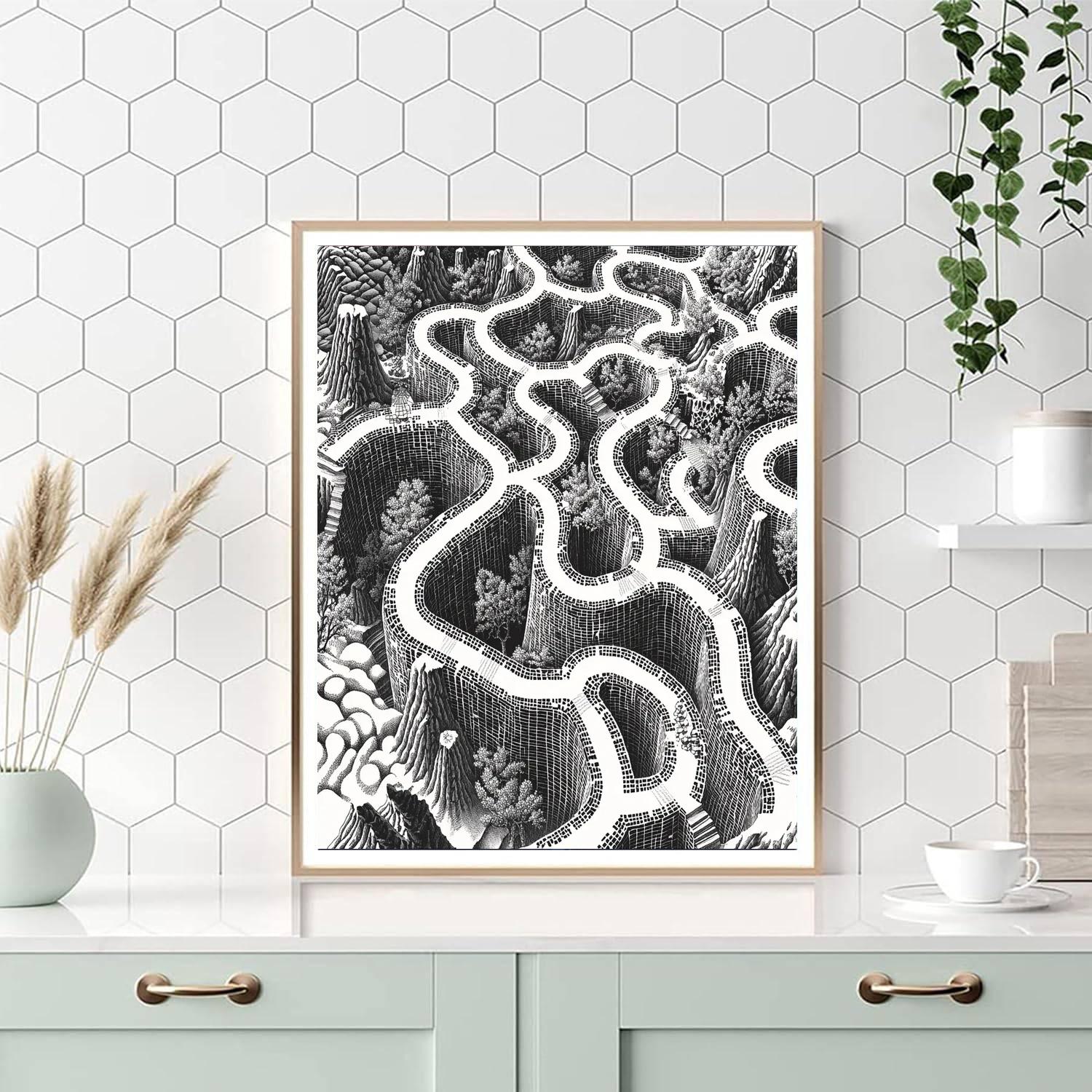 M.C. Escher Inspired Labyrinthine Pathways  Numbered Painting Kits
