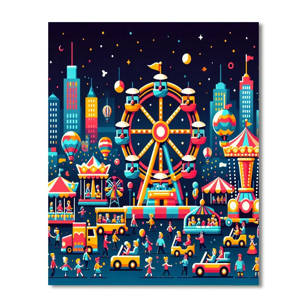 Cheerful Cityscape Carnival Paint By Numbers Art