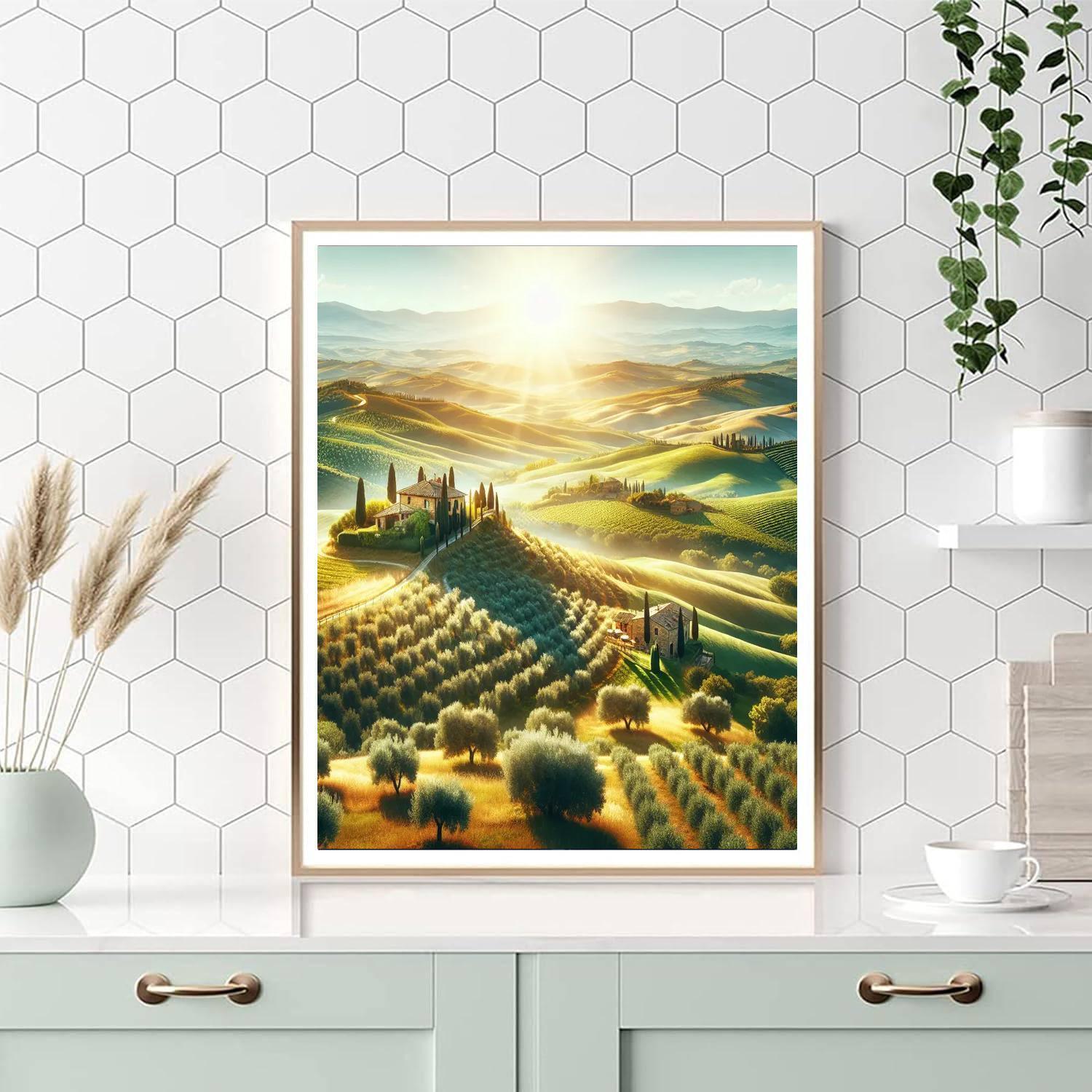 Sunlit Tuscany Hills Number Painting