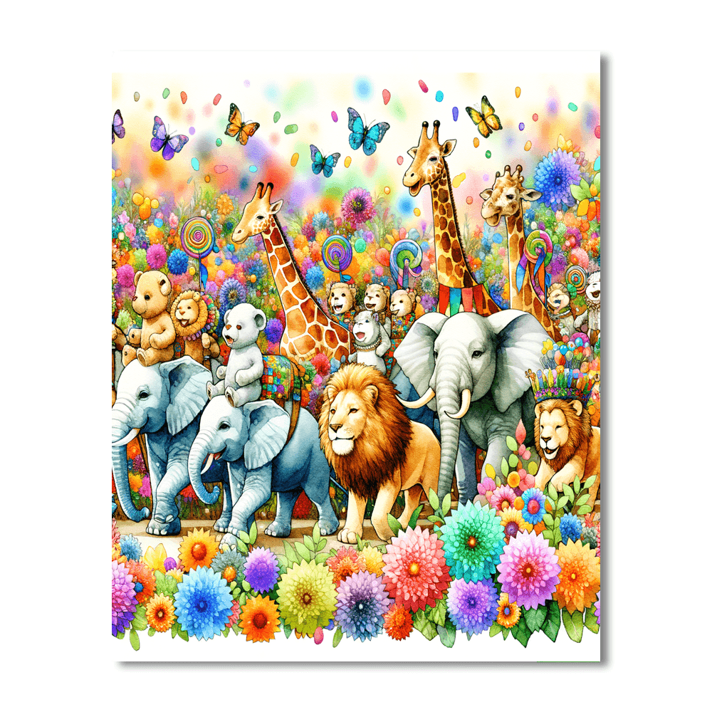 Colorful Parade Of Animals Painting Number Kit