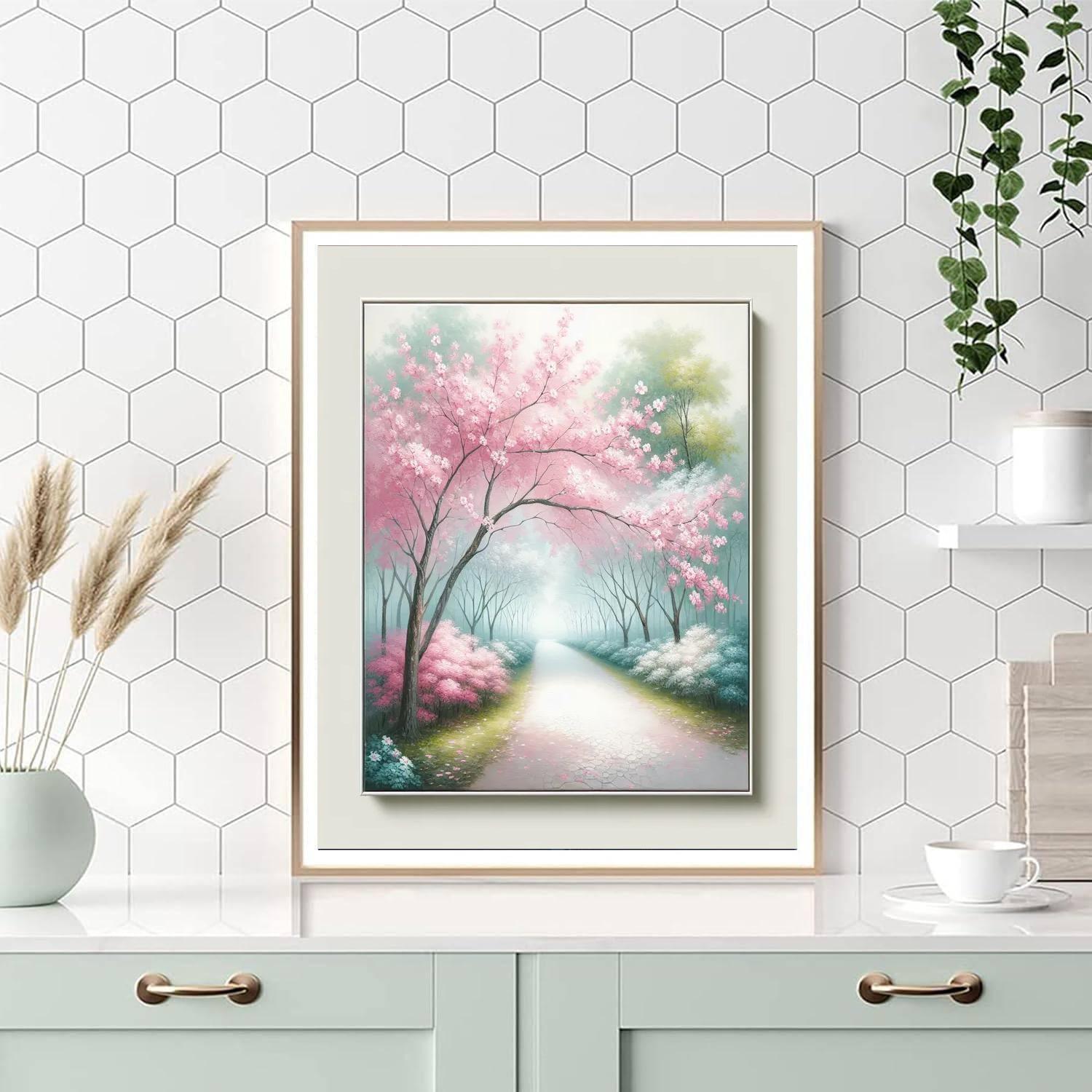 Radiant Cherry Blossom Path Numbered Painting Kits