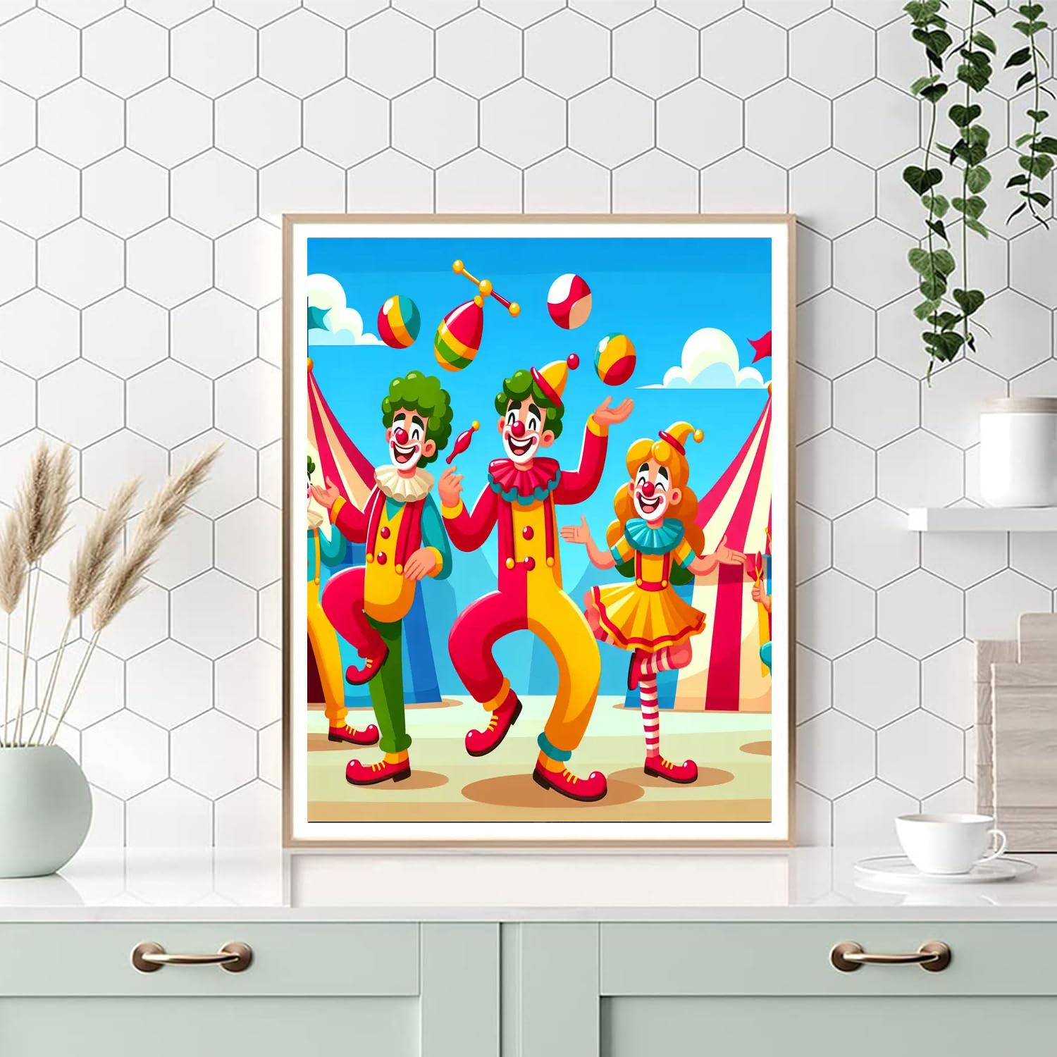 Circus Of Colorful Clowns Painting Number Kit