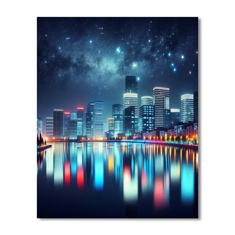 Midnight Cityscape Reflection Paint By Numbers Art