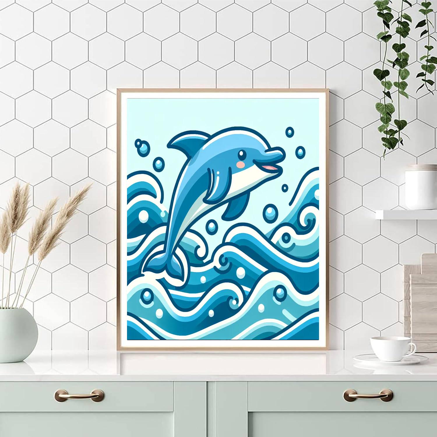 Playful Dolphin's Wave Numbered Painting Kits