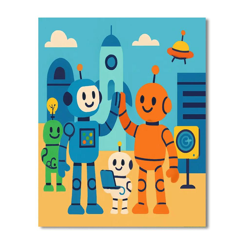 Playful Robot Companions Paint By Color