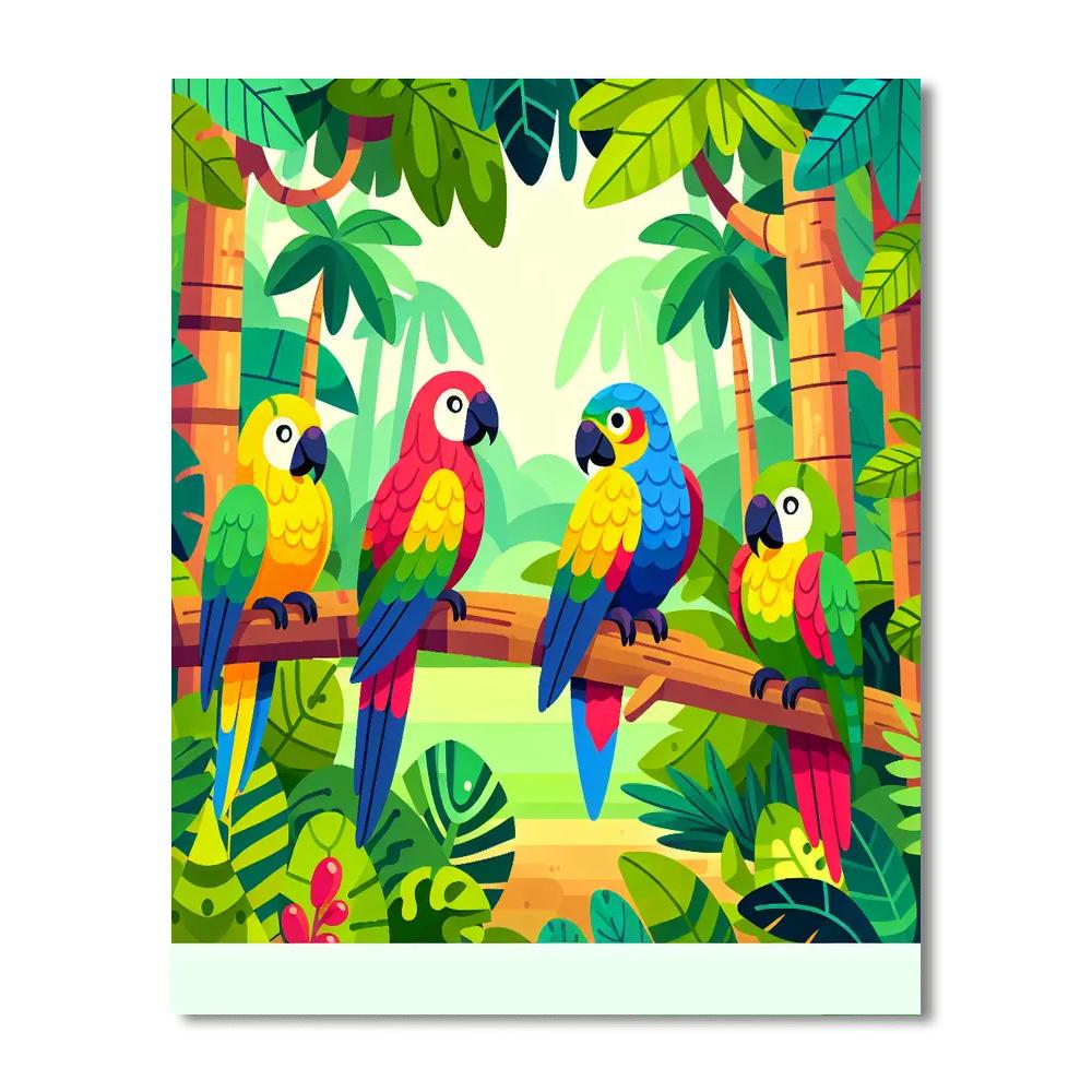 Colorful Parrots In The Rainforest Paint By Numbers Kits