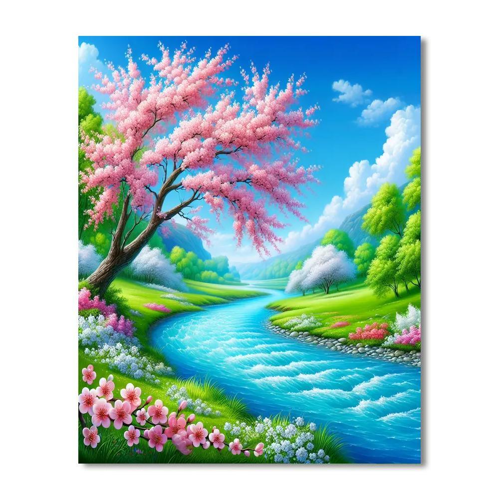 Riverside Blossoms In Spring Painting By Numbers Kit