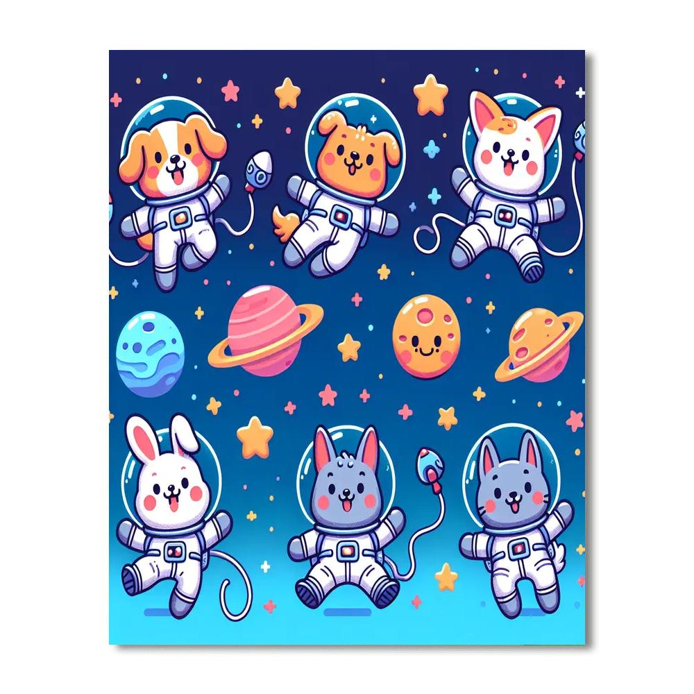 Funny Animal Space Adventure Painting By Numbers Kit