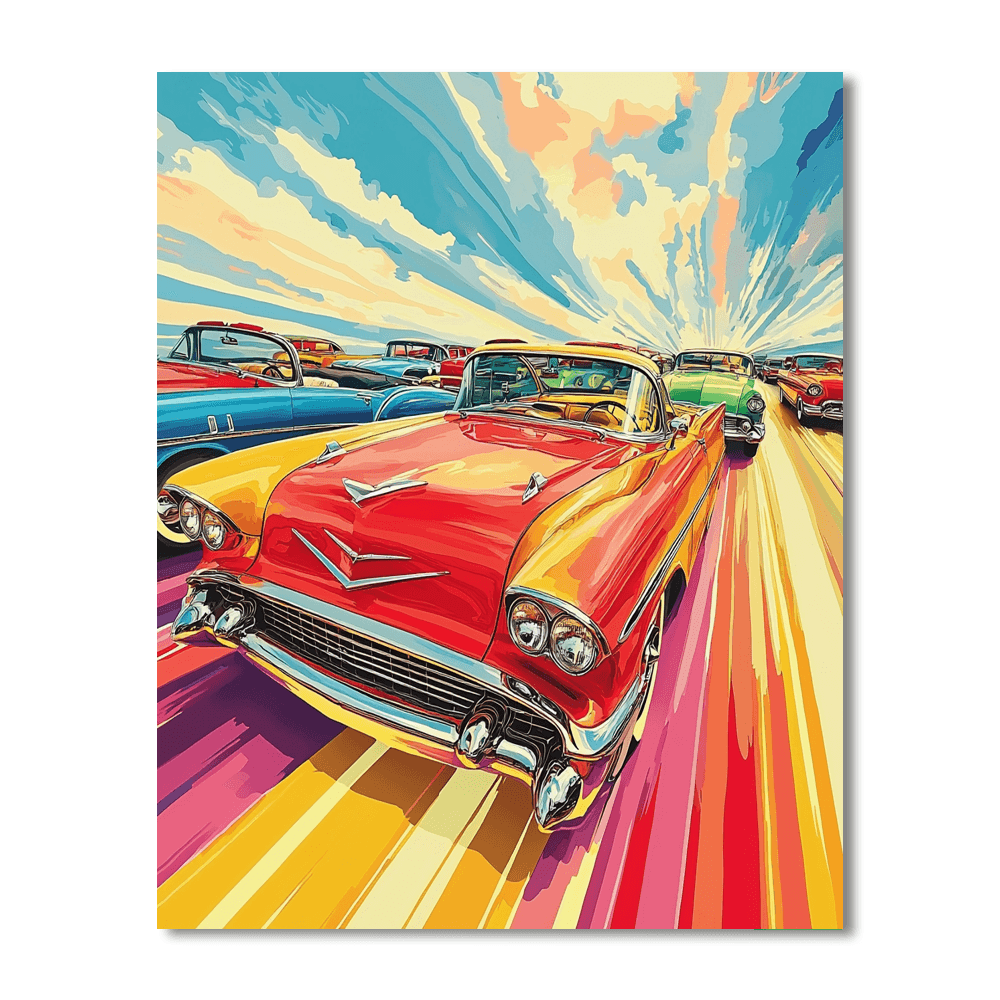 Roy Lichtenstein Inspired Vintage Cars Parade  Paint By Color