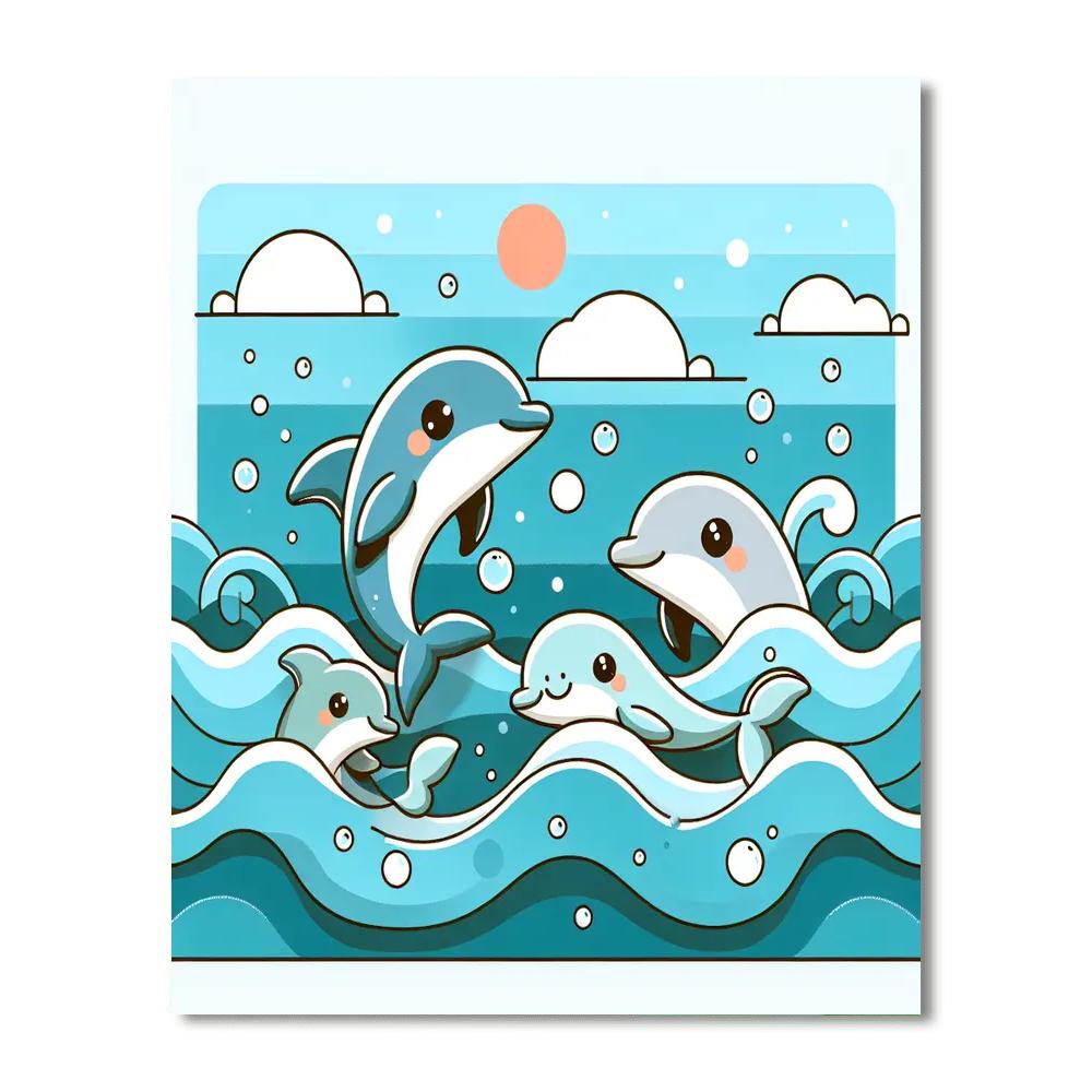 Happy Dolphins' Splash Party Paint By Numbers Kits