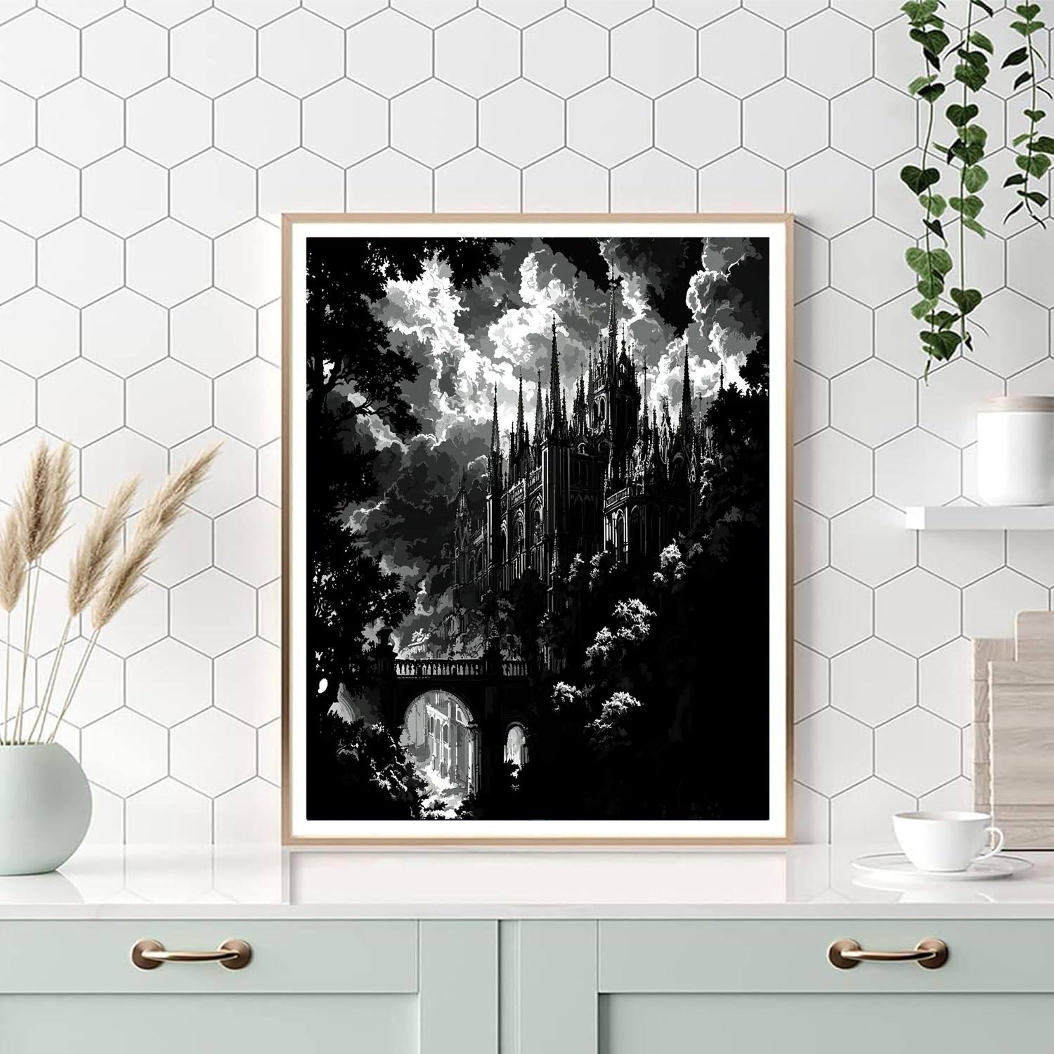 Doré Inspired Gothic Cathedral Silhouette  Paint By Numbers