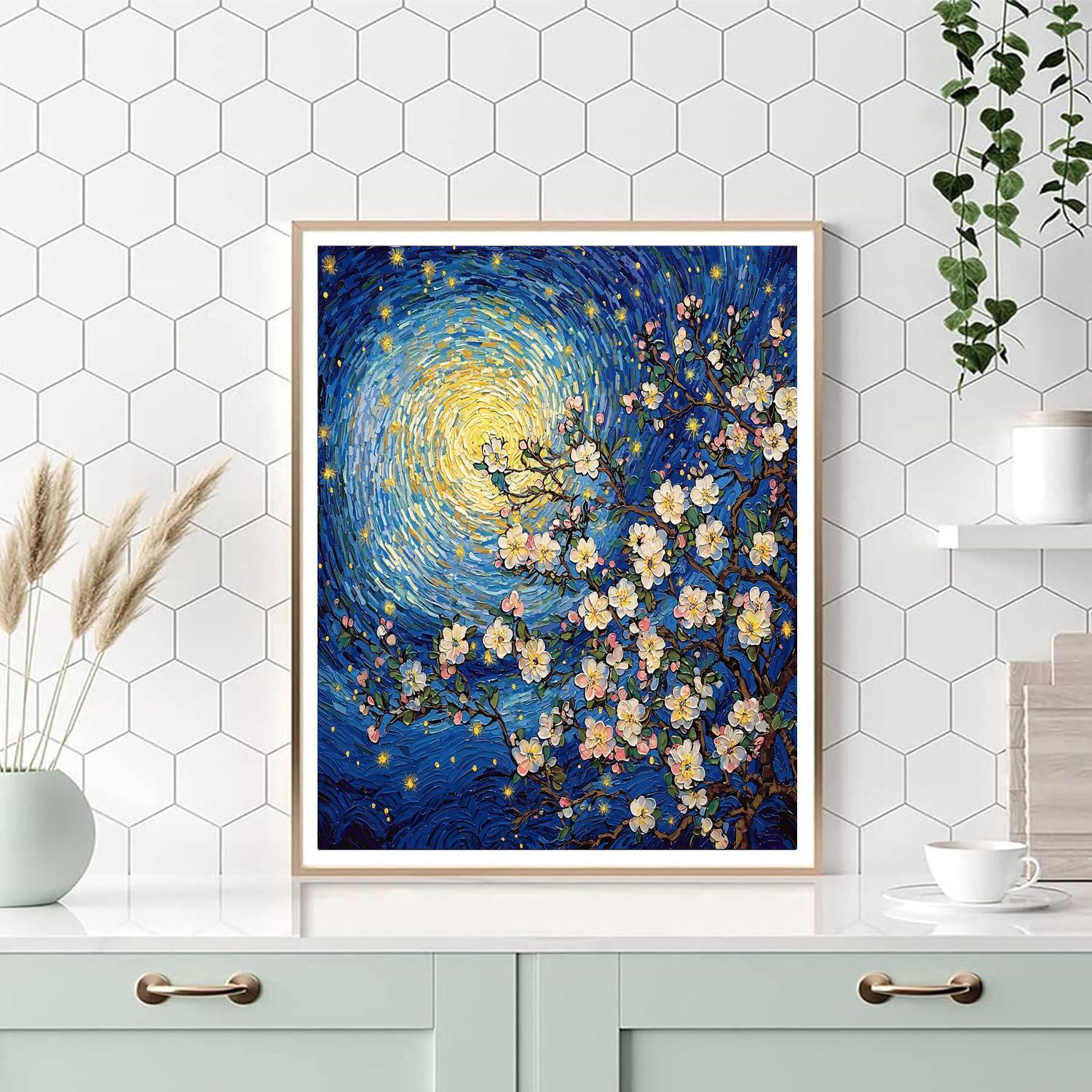 Vincent Van Gogh Inspired Starlit Skies And Blossoms  Number Painting