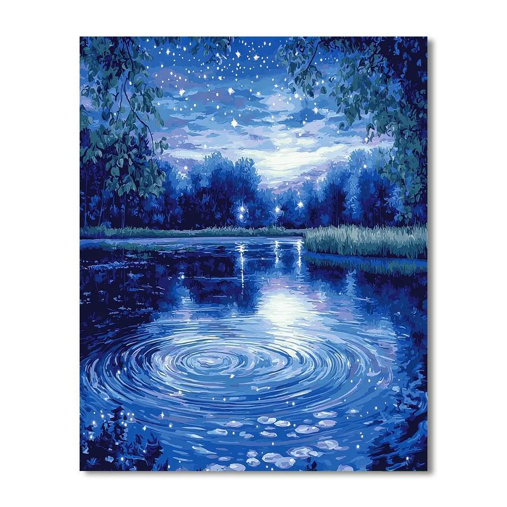 Claude Monet Inspired Starlit Sky Over A Tranquil Lake  Numbered Painting Kits