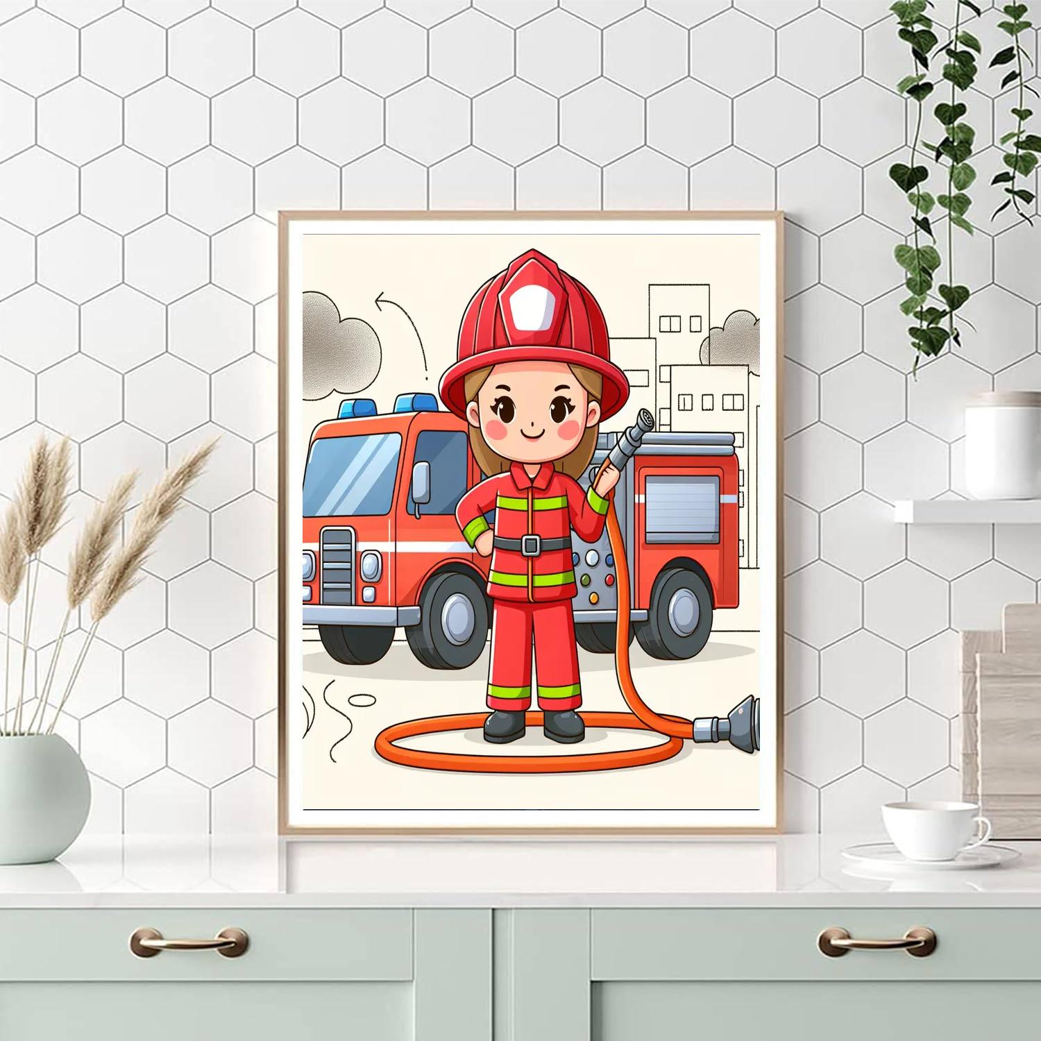 Brave Firefighter Rescue Paint By Numbers