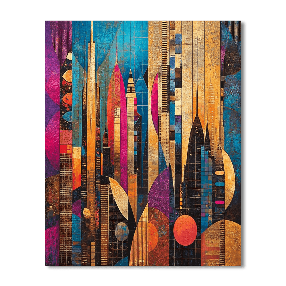 Futuristic Mid-century Style Inspired Retro-Futuristic Skyline  Paint By Numbers Kits