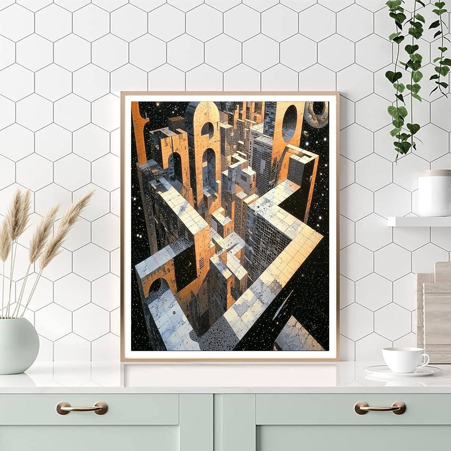 M.C. Escher Inspired Abstract Cityscape Illusion  Painting By Numbers Kit