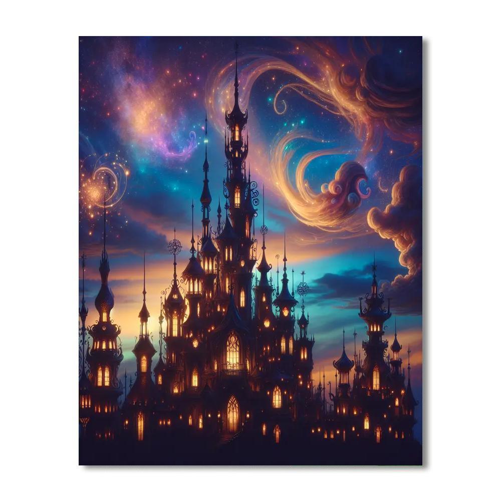 Magical Castle At Dusk Number Painting