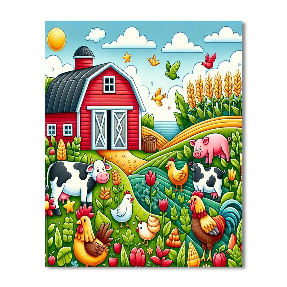 Lively Animal Farm Paint By Numbers Art