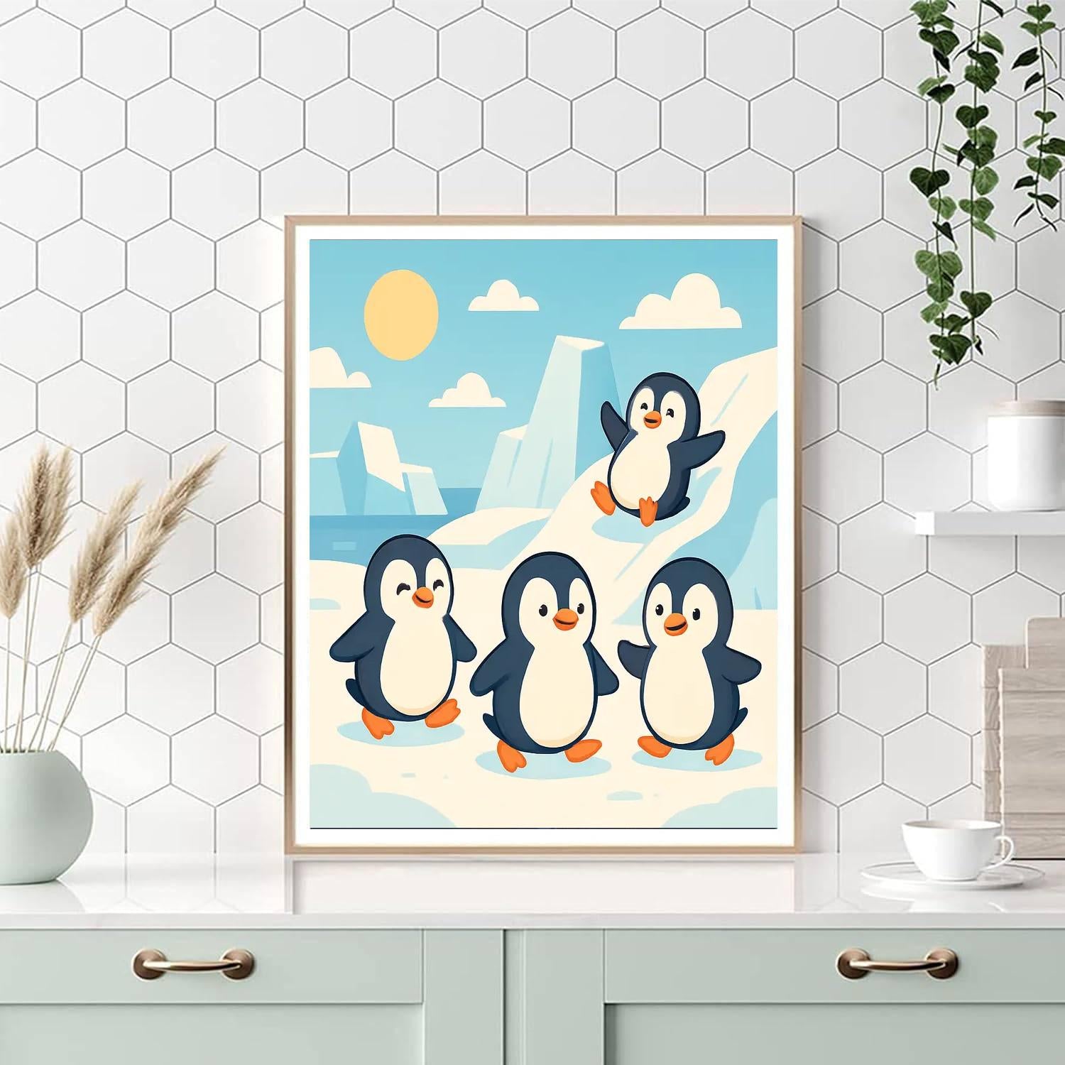 Cute Penguins On Ice Numbered Painting Kits