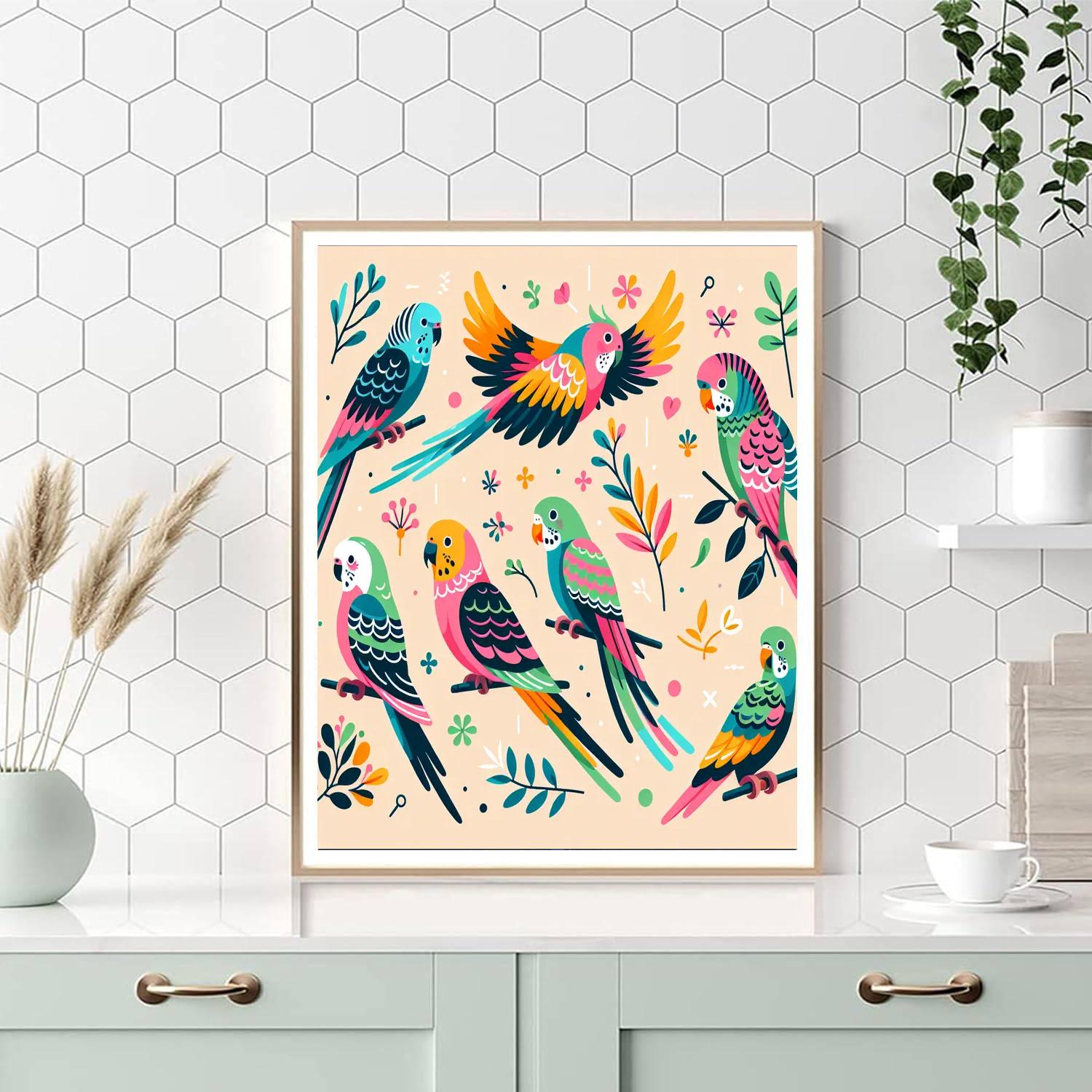Playful Parakeet Parade Numbered Painting Kits