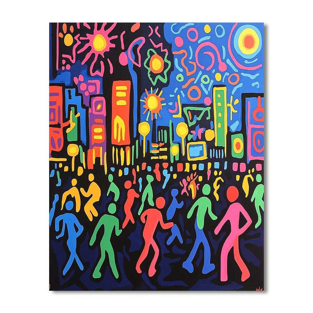 Keith Haring Inspired Dynamic Neon Nightlife  Paint By Number