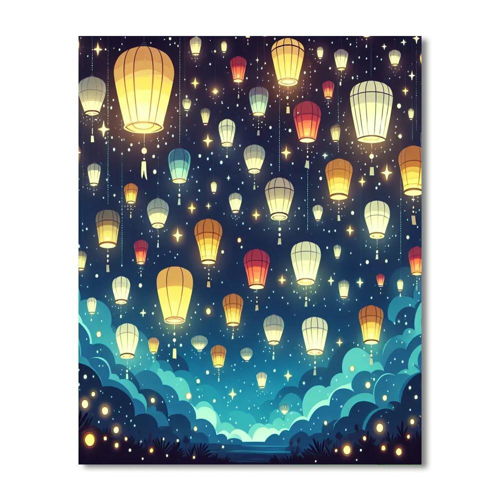 Glowing Lanterns On A Starry Night DIY Paint By Numbers