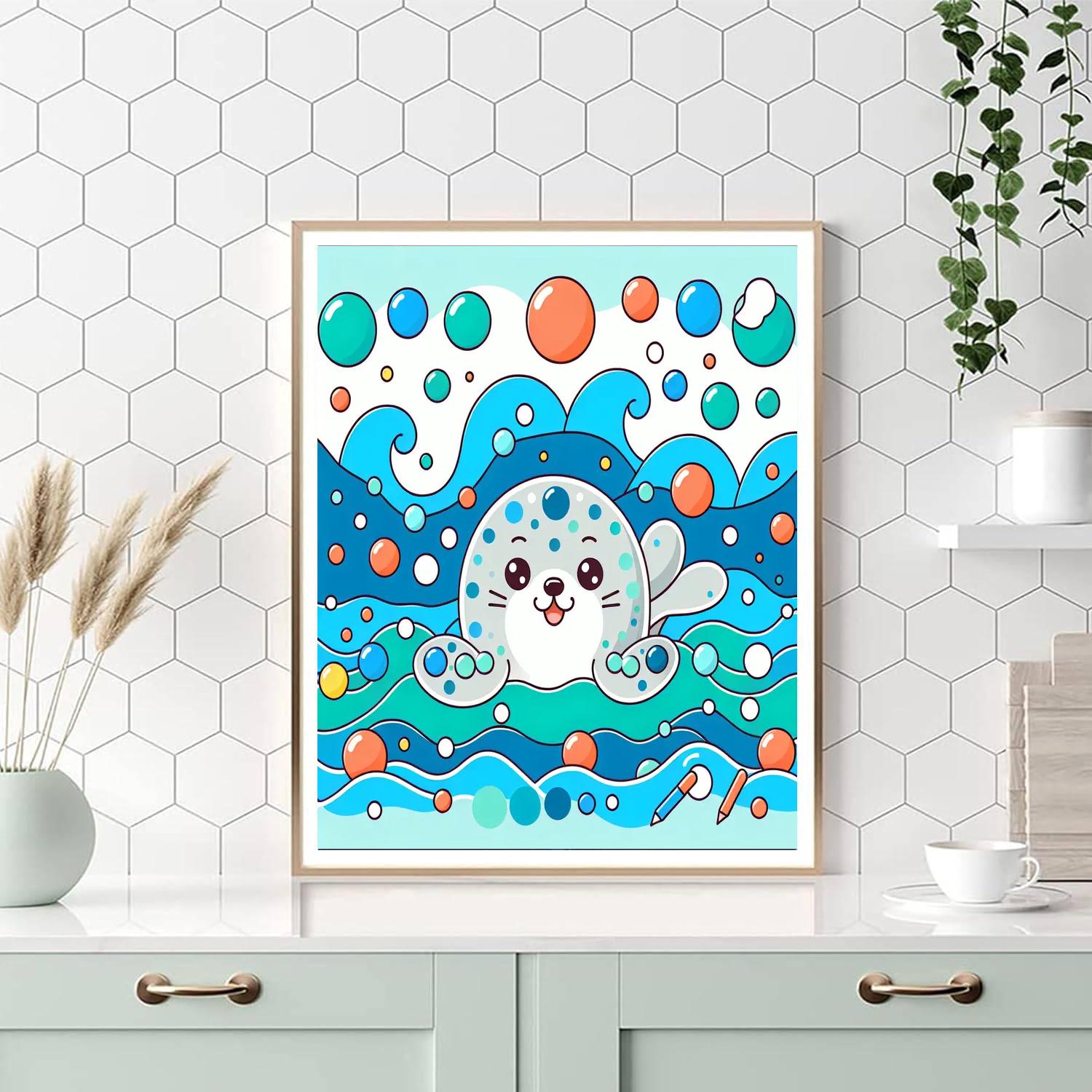 Playful Seal's Splash Number Painting