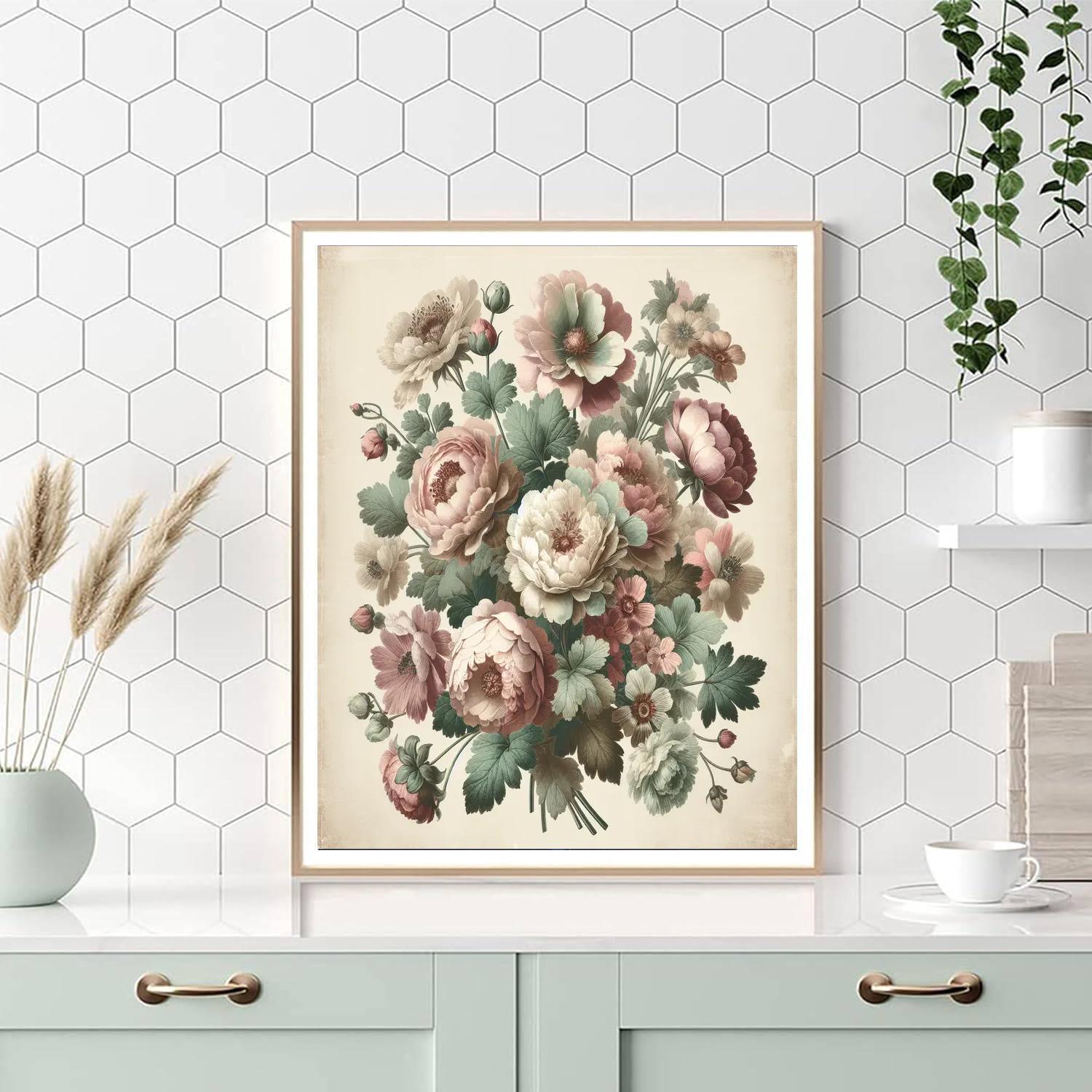 Antique Floral Collage Painting By Numbers Kit