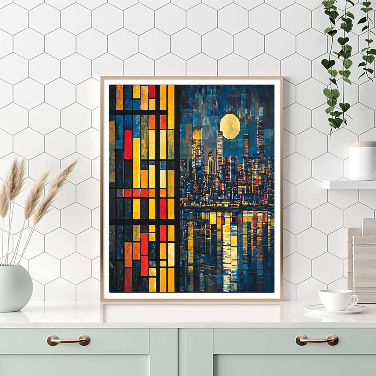 Piet Mondrian Inspired Gleaming City Lights  DIY Paint By Numbers