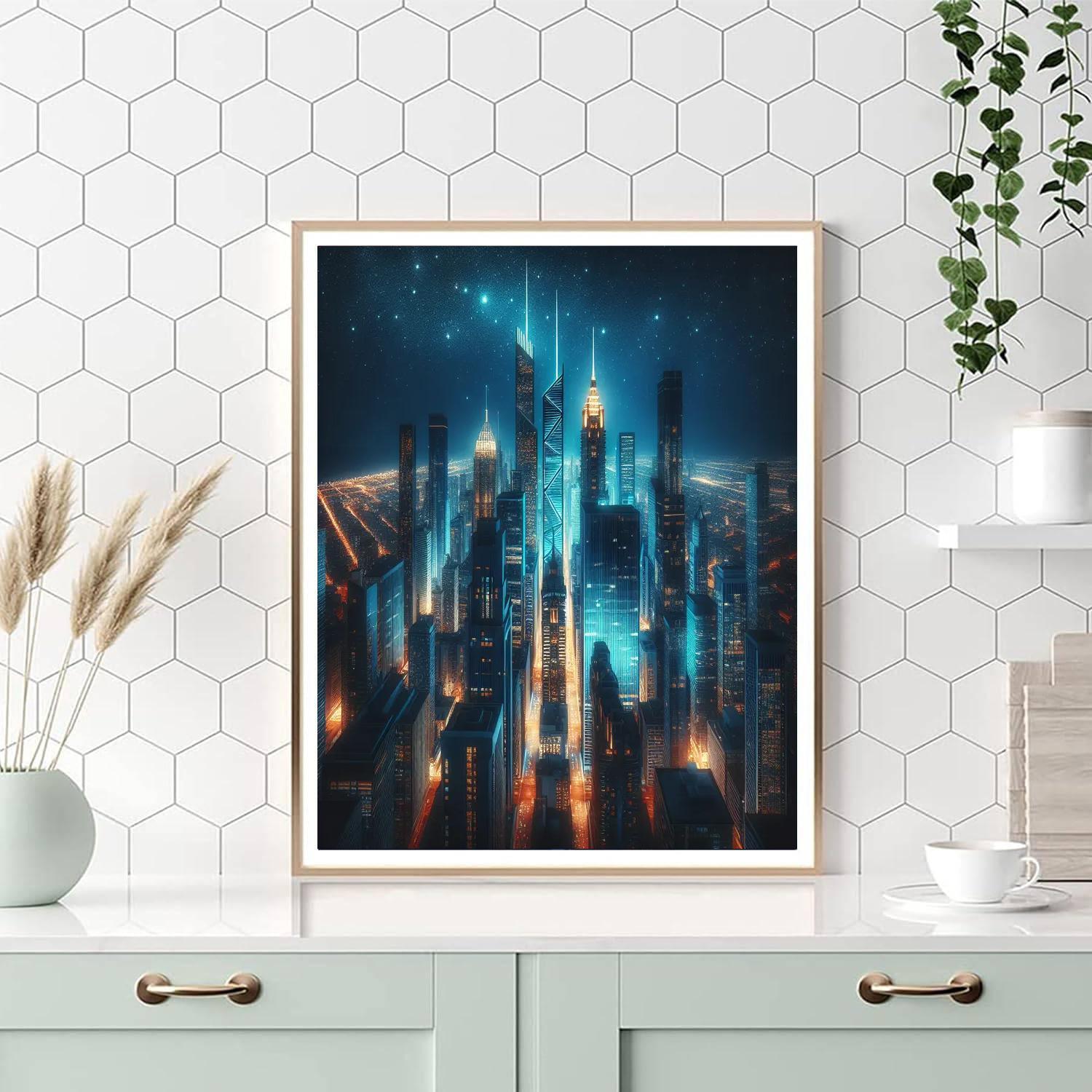 Cinematic Night Cityscape Painting Number Kit