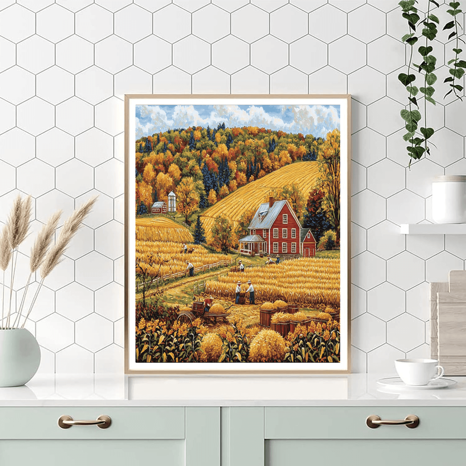 Grant Wood Inspired Rural Harvest Celebration  Paint By Numbers Art