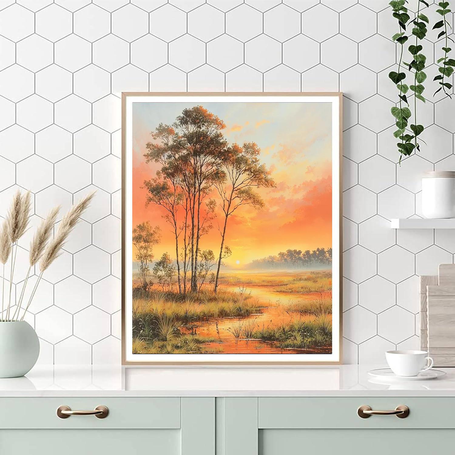 Nandalal Bose Inspired Sunrise Over Hills  Painting Number Kit