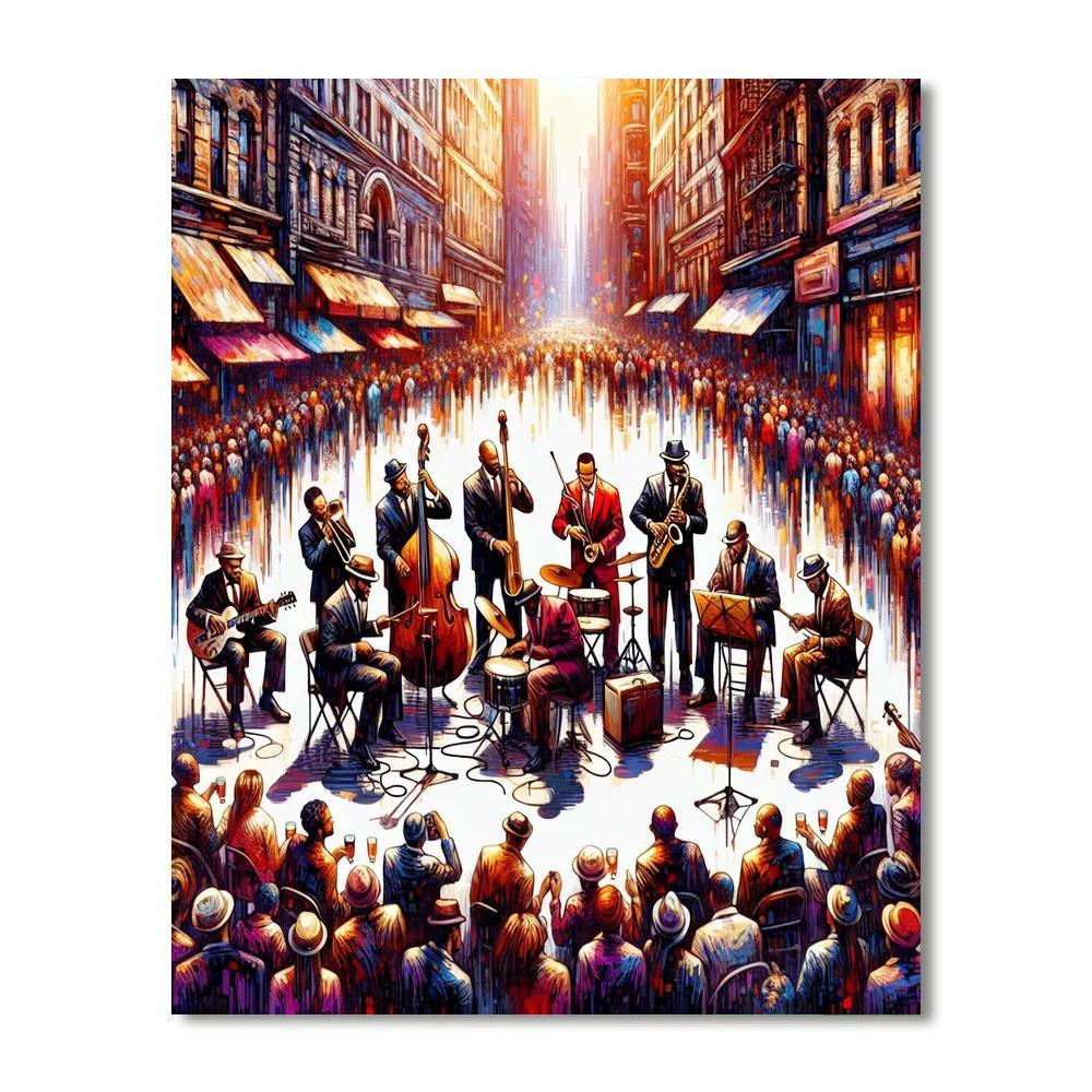Dynamic City Street Jazz Band Painting Number Kit