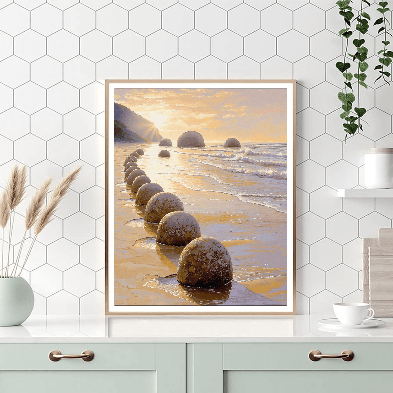 Moeraki Boulders - Otago Coast, New Zealand Paint By Numbers Kits