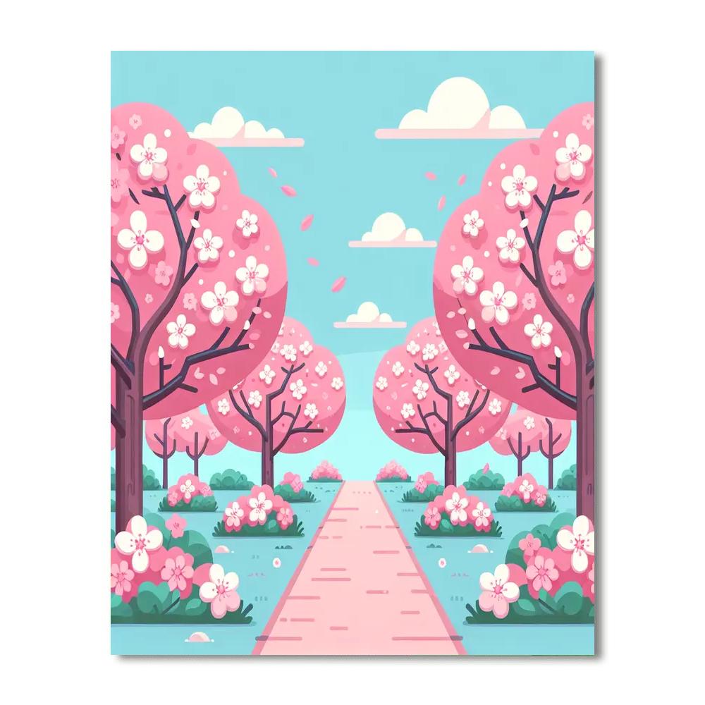 Charming Cherry Blossom Walk Paint By Numbers Art