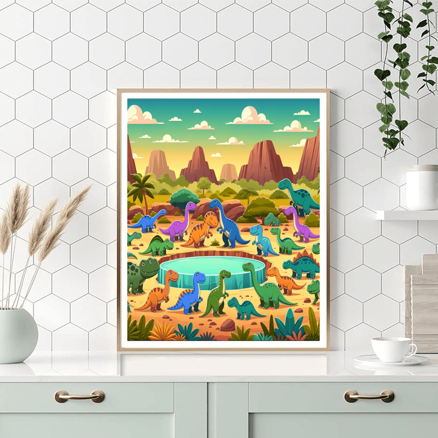 Dinosaurs At The Watering Hole Paint By Numbers Art