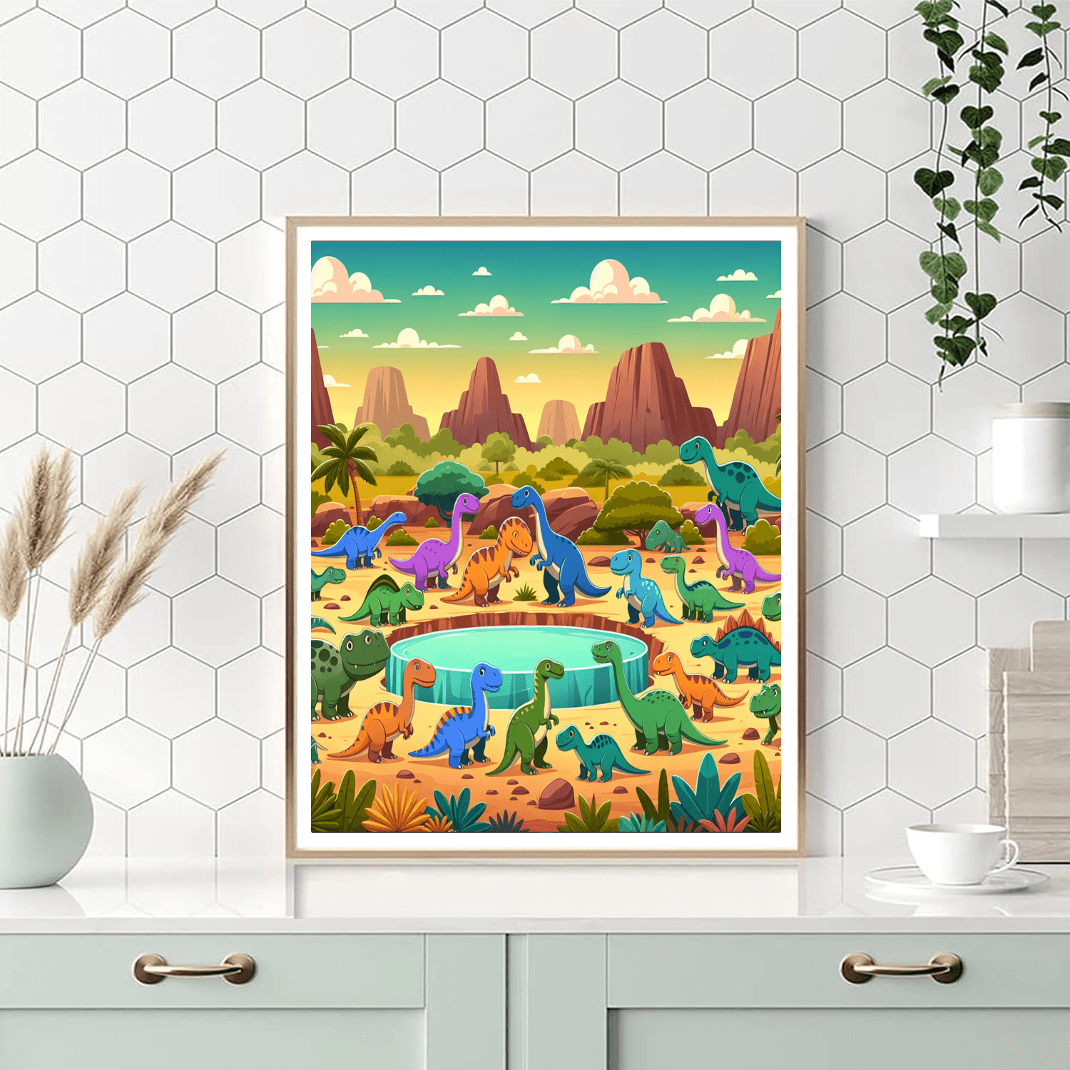 Dinosaurs At The Watering Hole Paint By Numbers Art