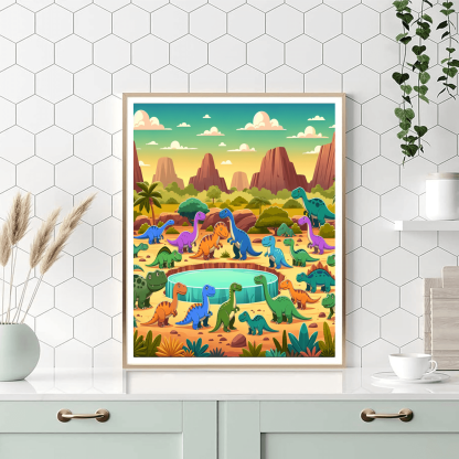 Dinosaurs At The Watering Hole Paint By Numbers Art