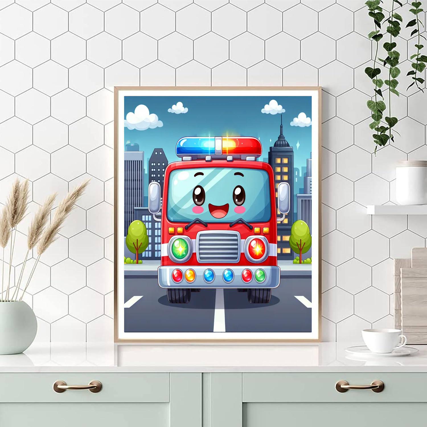 Cheerful Firetruck Painting By Numbers Kit