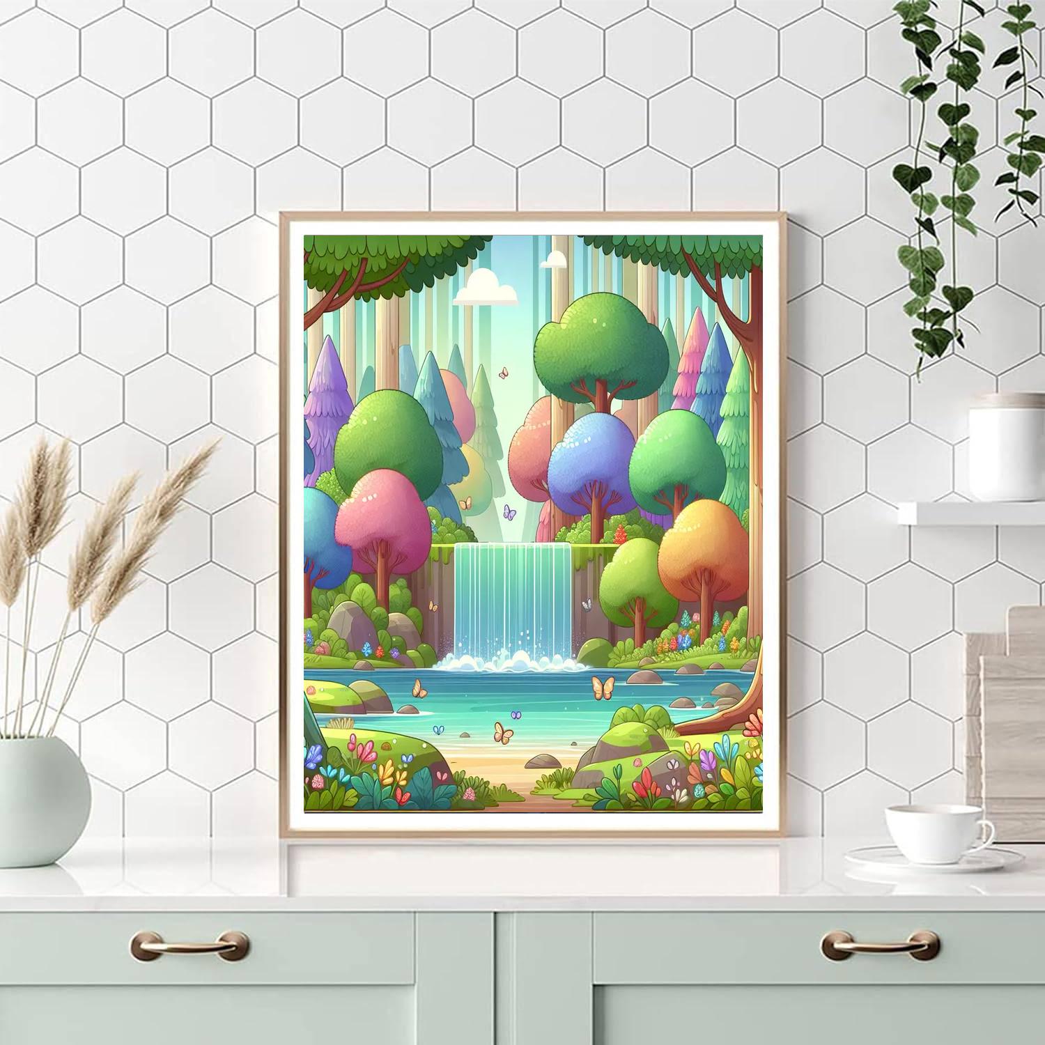 Enchanted Waterfall Forest Paint By Numbers Art