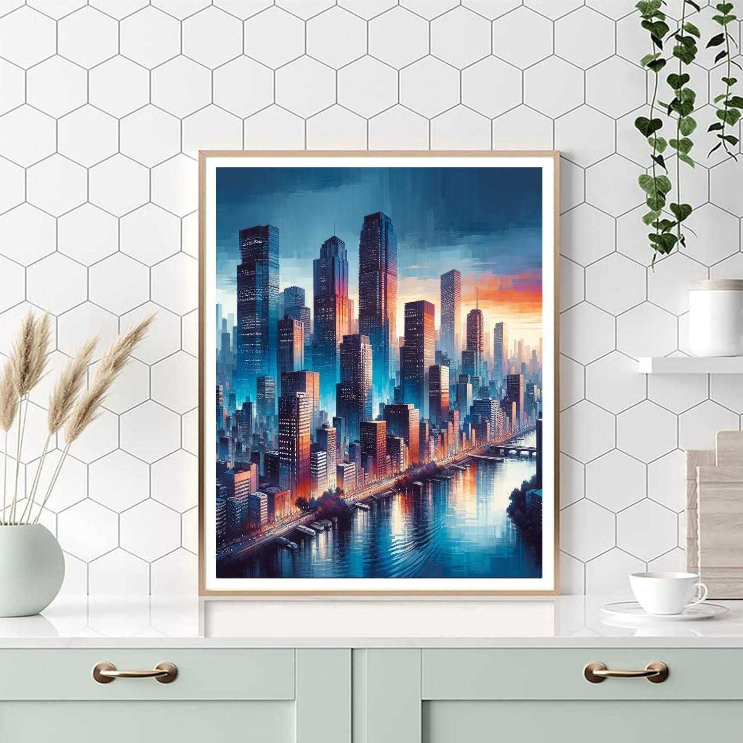 Contemporary Urban Skyline Numbered Painting Kits