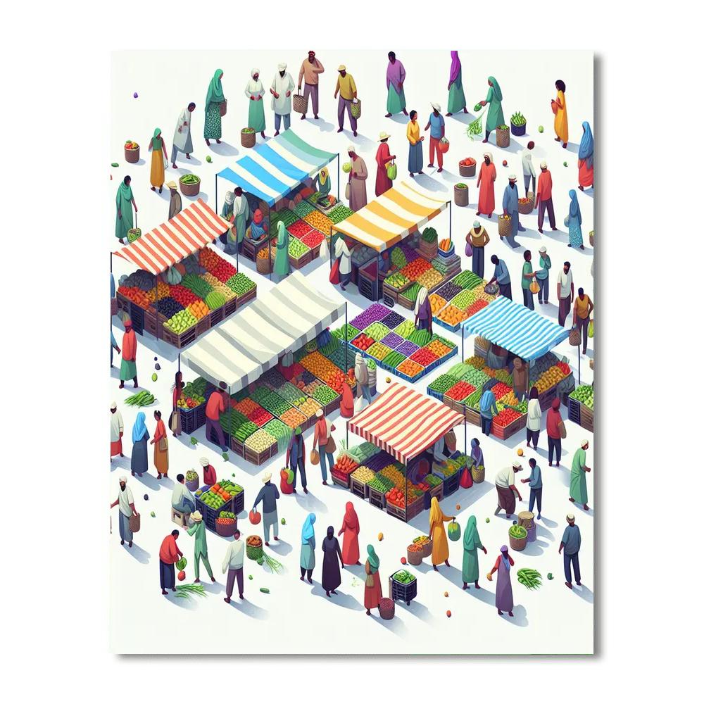 Cheerful Village Market Numbered Painting Kits