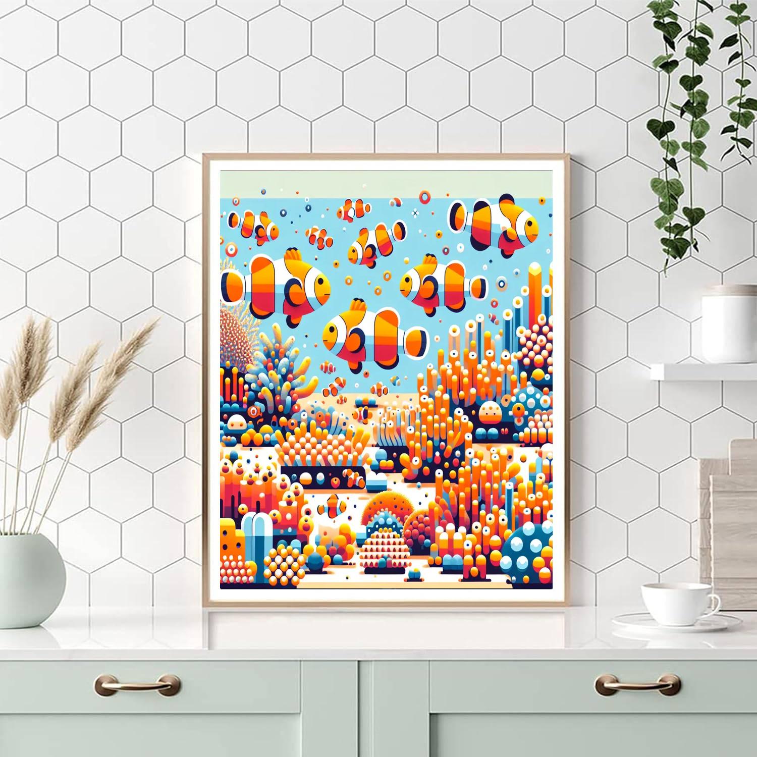 Cheerful Clown Fish School Painting Number Kit
